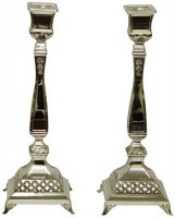 Silver Plated Candle Sticks Diamond and Individual Flower Design 14"