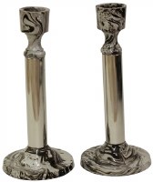 Candlesticks Nickel Plated and Marble Design 6.25"