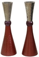 Candlesticks Nickel Plated Hammered Design Silver Purple and Pink 7"