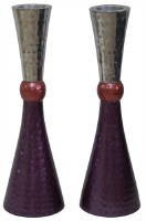Candlesticks Nickel Plated Hammered Design Silver Pink and Purple 7"