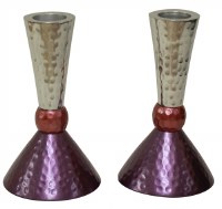 Candlesticks Nickel Plated Hammered Design Silver Pink and Purple 4.75"