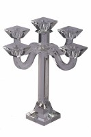 Crystal Candelabra 5 Branches Sterling Silver Accents Square Base 13"