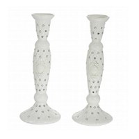 Candlesticks White Ceramic with Stones