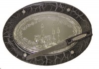 Challah Tray Silver Plate and Black Wood with Crack Design