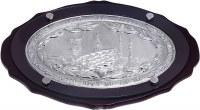 Challah Board Wood and Silver Plated Oval Shape Topped with Glass
