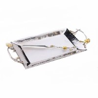 16" Challah Tray with Knife-Frangipani Nickel Sprinkled/Gold