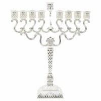 Silver Plated Oil Menorah Beaded Design 8.25"