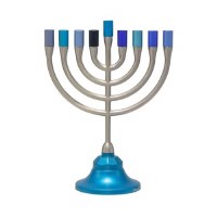 Yair Emanuel Pewter Candle Menorah Classic Style Blue 6.5" H