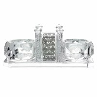 Crystal Salt Holder with Toothpick Holder Decorated with Silver Shabbos Kodesh Plaque