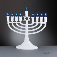 Electric Menorah White Star of David Deluxe with Blue Bulbs