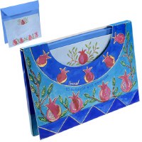 Yair Emanuel Notelets and Envelopes with Case Pomegranates Design Blue 10 Pack