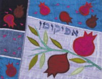 Yair Emanuel Raw Silk Afikoman Bag - Pomegranates on Blue