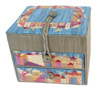 Yair Emanuel Two Drawer Embroidered Jewelry Box - Gold Jerusalem