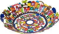 Yair Emanuel Bowl Laser Cut Hand Painted Jerusalem Design Large Size