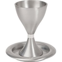 Yair Emanuel Anodized Aluminum Kiddush Cup and Plate - Silver