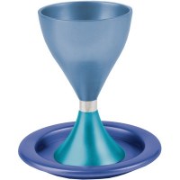 Yair Emanuel Anodized Aluminum Kiddush Cup and Plate - Shades of Blue