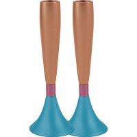 Yair Emanuel Candlesticks Anodized Aluminum Large Size Orange and Turquoise