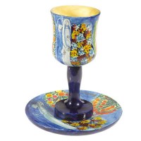 Yair Emanuel Wooden Kiddush Cup and Plate Set - Figures
