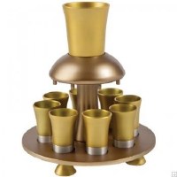 Yair Emanuel Anodized Aluminum Wine Fountain with Goblet and 8 Cups - Gold