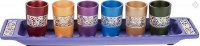 Yair Emanuel Set of Six Cups for Kiddush - Multicolor with Silver Lace