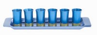Yair Emanuel Set of Six Anodized Aluminum Cups with Tray - Turquoise
