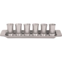 Yair Emanuel Set of Six Anodized Aluminum Cups with Tray - Silver