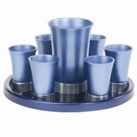 Yair Emanuel Anodized Aluminum Kiddush Set with Tray - Blue