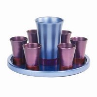 Yair Emanuel Anodized Aluminum Kiddush Set with Tray Blue and Purple