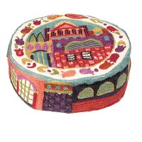 Yair Emanuel Hand Embroidered Bucharian Kippah - Multicolored Jerusalem