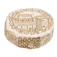 Yair Emanuel Hand Embroidered Bucharian Kippah - Gold Jerusalem