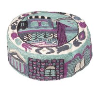 Yair Emanuel Hand Embroidered Bucharian Kippah -  Blue Jerusalem