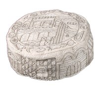 Yair Emanuel Hand Embroidered Bucharian Kippah - Silver Jerusalem