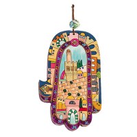 Yair Emanuel Large Wood Painted Hamsa - The Western Wall