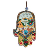 Yair Emanuel Large Wood Painted Hamsa - Eye