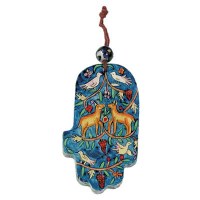 Yair Emanuel Small Wood Painted Hamsa - Gazelles