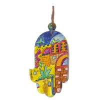 Yair Emanuel Small Wood Painted Hamsa - Jerusalem