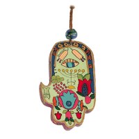 Yair Emanuel Small Wood Painted Hamsa - Eye