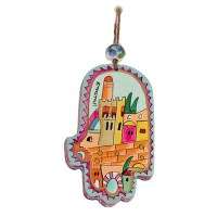 Yair Emanuel Small Wood Painted Hamsa - Tower of David