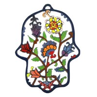 Yair Emanuel Laser Cut Metal Hamsa - Flowers