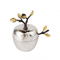 Yair Emanuel Honey Dish Hammered Stainless Steel Pomegranate Branch Design with Spoon