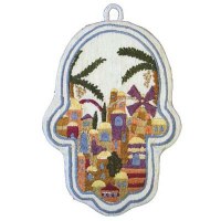 Yair Emanuel Large Embroidered Hamsa - Jerusalem