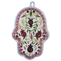 Yair Emanuel Large Embroidered Hamsa - Pomegranates