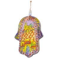 Yair Emanuel Large Glass Hamsa - The Western Wall