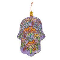 Yair Emanuel Large Glass Hamsa - Gazelles