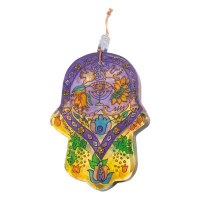 Yair Emanuel Large Glass Hamsa - Eye and Menorah