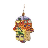 Yair Emanuel Small Glass Chamsa - Jerusalem Windmill