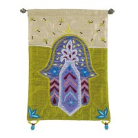 Yair Emanuel Raw Silk Large Wall Hanging - Gold Chamsa