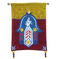 Yair Emanuel Raw Silk Large Wall Hanging - Colored Chamsa