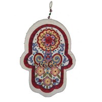 Yair Emanuel Large Embroidered Hamsa with Crystals - Oriental White