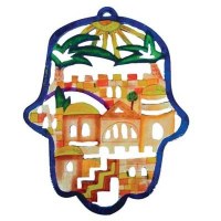 Yair Emanuel Painted Woodcut Hamsa - Jerusalem